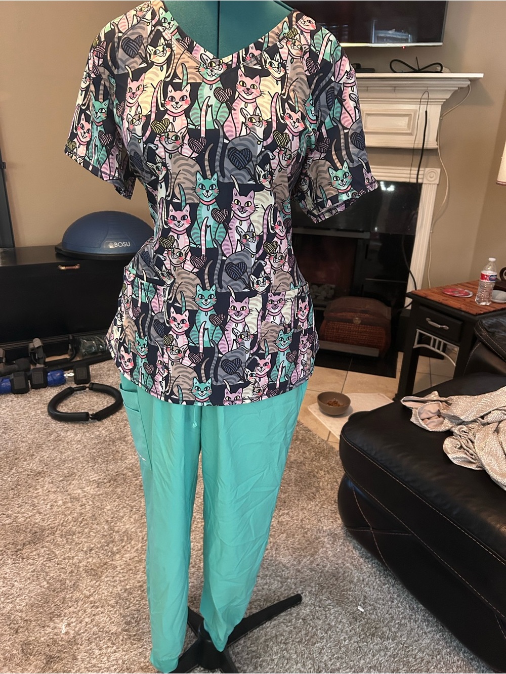 Two Cat Print Tops with Teal Pants